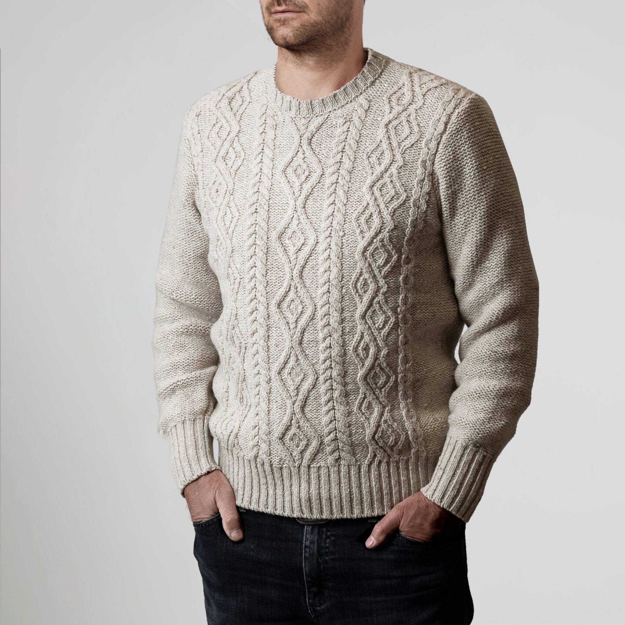 cashmere boat builder knitted aran jumper for men inis