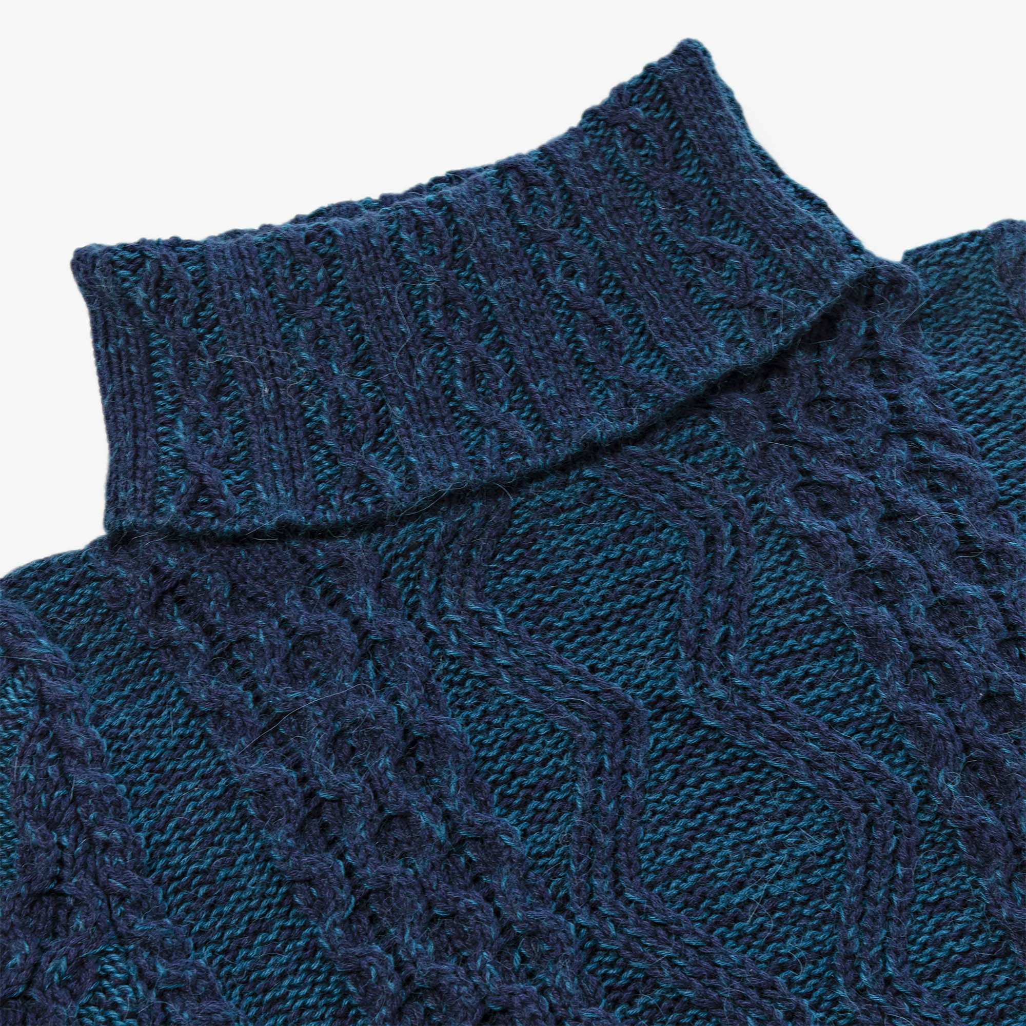 Plated Aran Turtle Neck - Navy Mix — Inis Meáin Knitwear