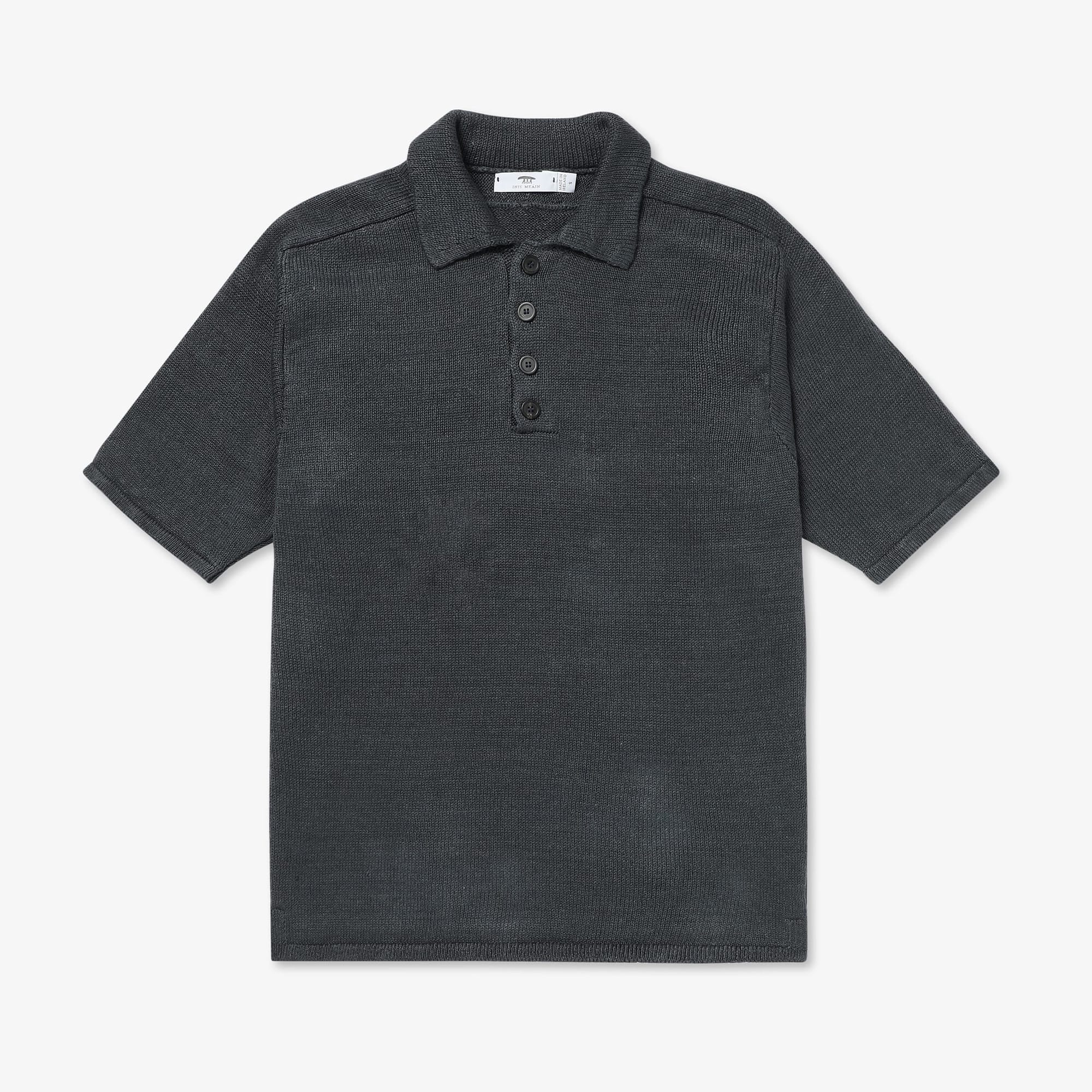 Buttoned Polo in Charcoal — Inis Meáin Knitwear