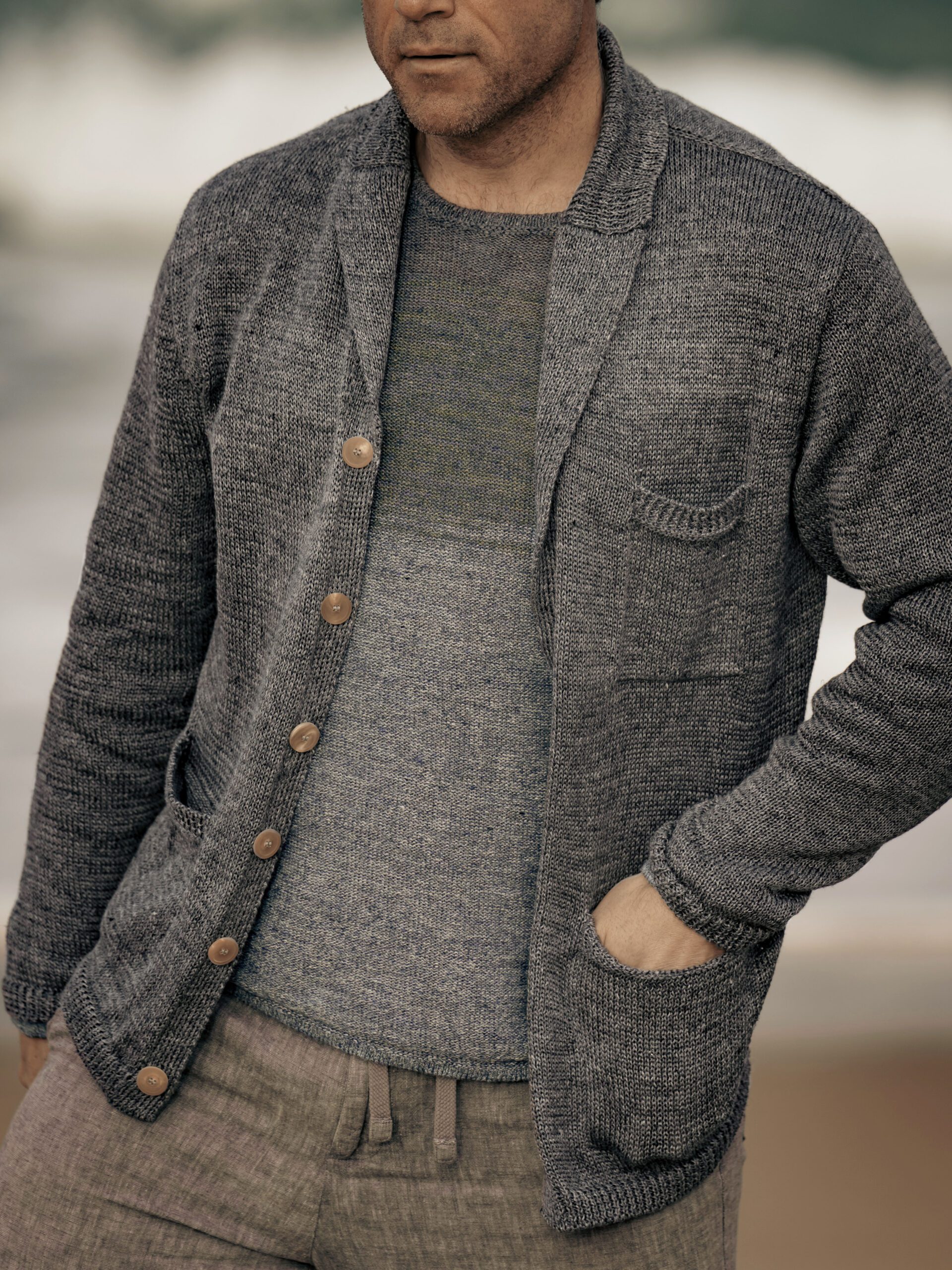 Knitted Linen Pub Jacket for Men — Inis Meáin Knitwear