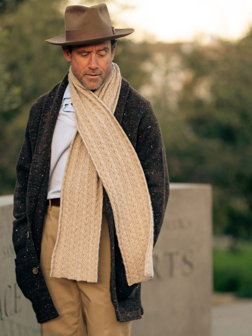 Merino Ridge Scarf - Beige Marl - Image 3